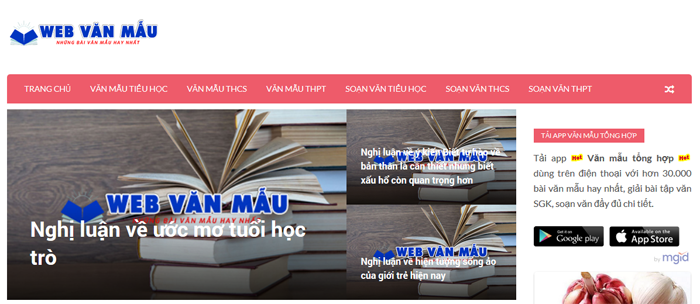website van mau hay 62 - Một số website bài văn mẫu dành cho học sinh (phần 4 cuối)